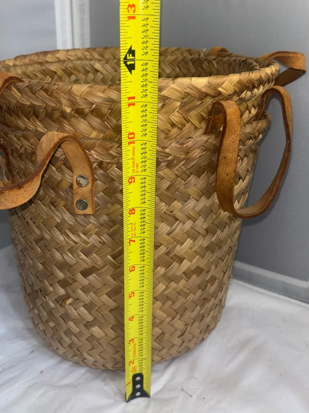 3 vintage Handwoven Straw Tote Bag with Leather Handles - Natural